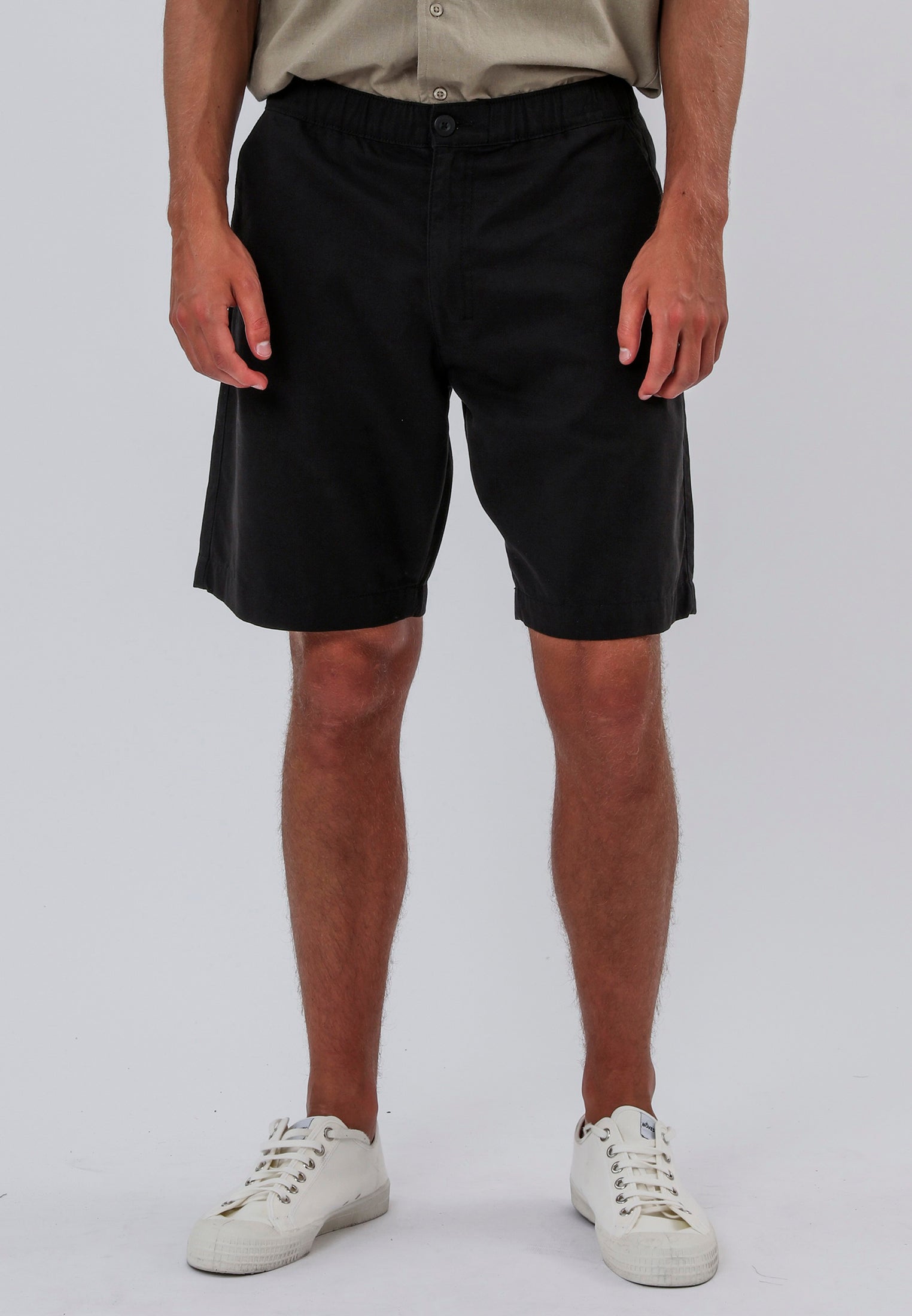 ELASTICATED LONGLINE CHINO SHORTS BLACK