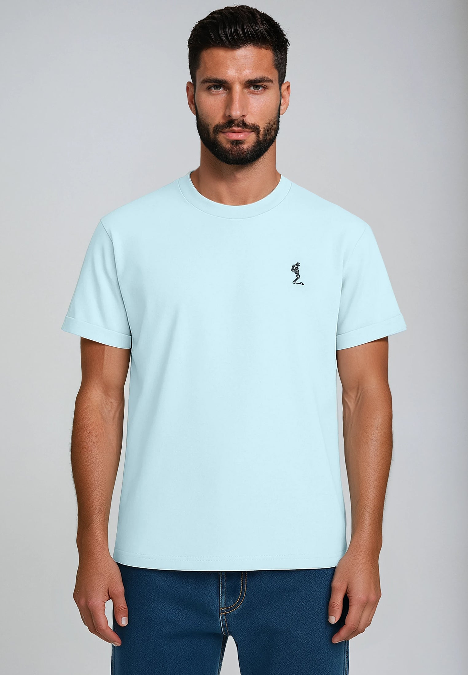 ESSENTIAL ROLLED CUFF T-SHIRT PALE BLUE