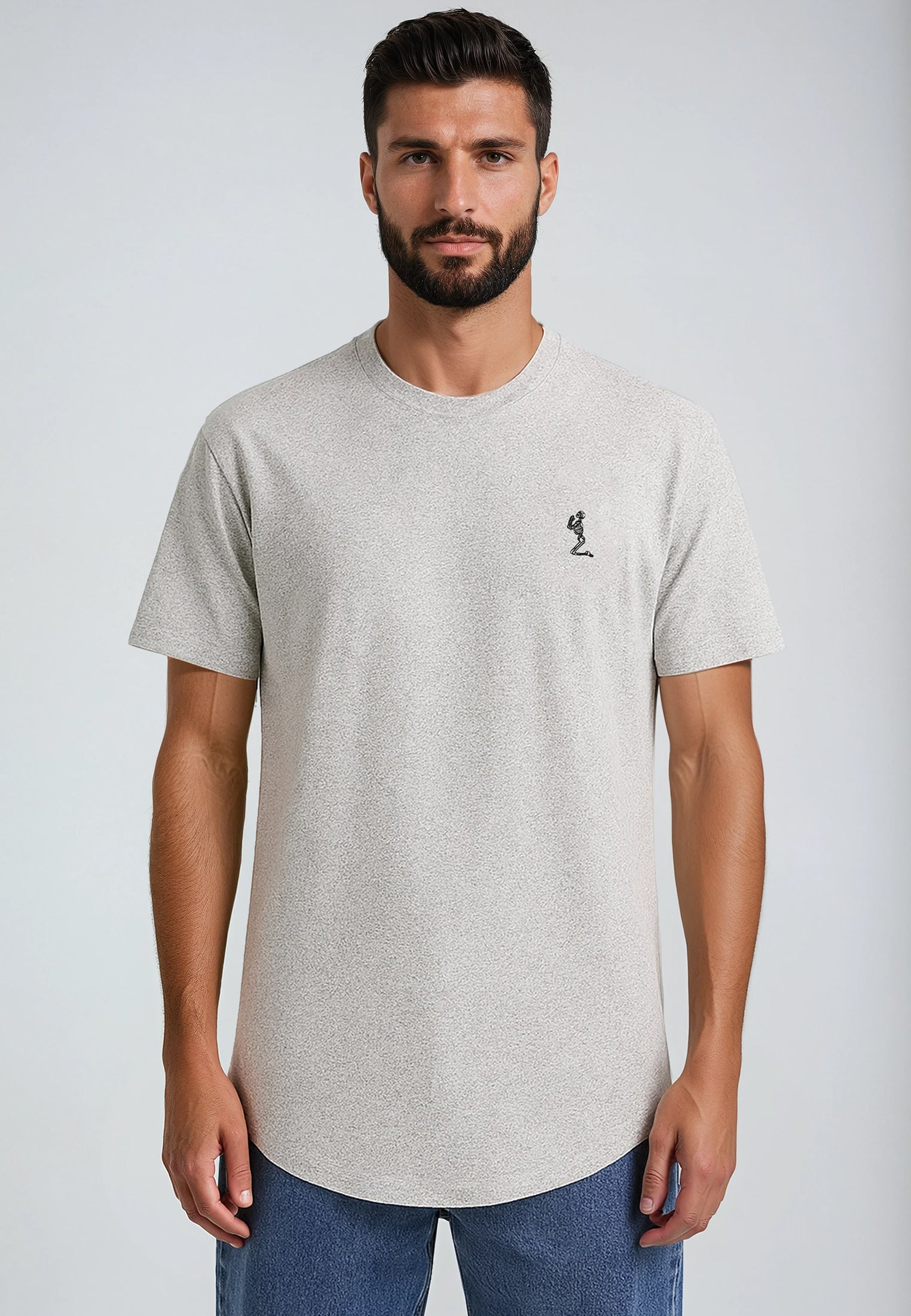 ESSENTIAL SWAG CURVED HEM GREY MARL T-SHIRT