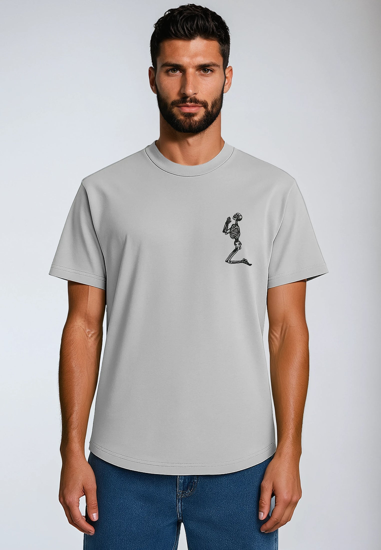 ESSENTIAL BIG SKELETON LIGHT GREY T-SHIRT