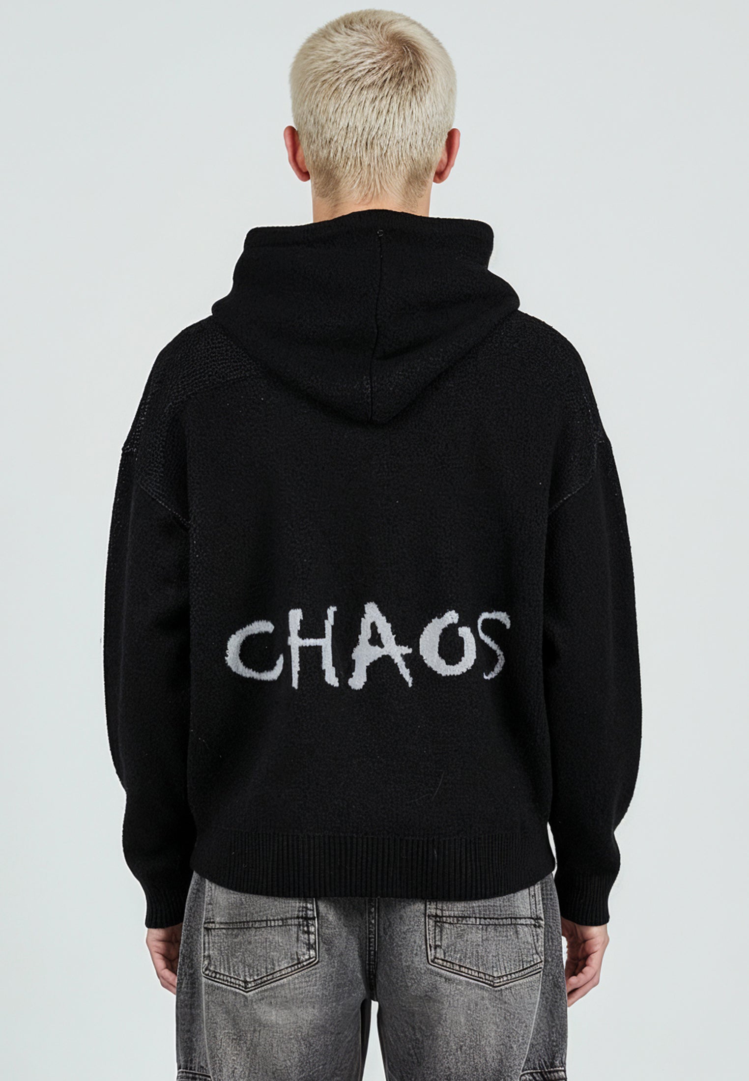 CHAOS KNIT HOODIE BLACK