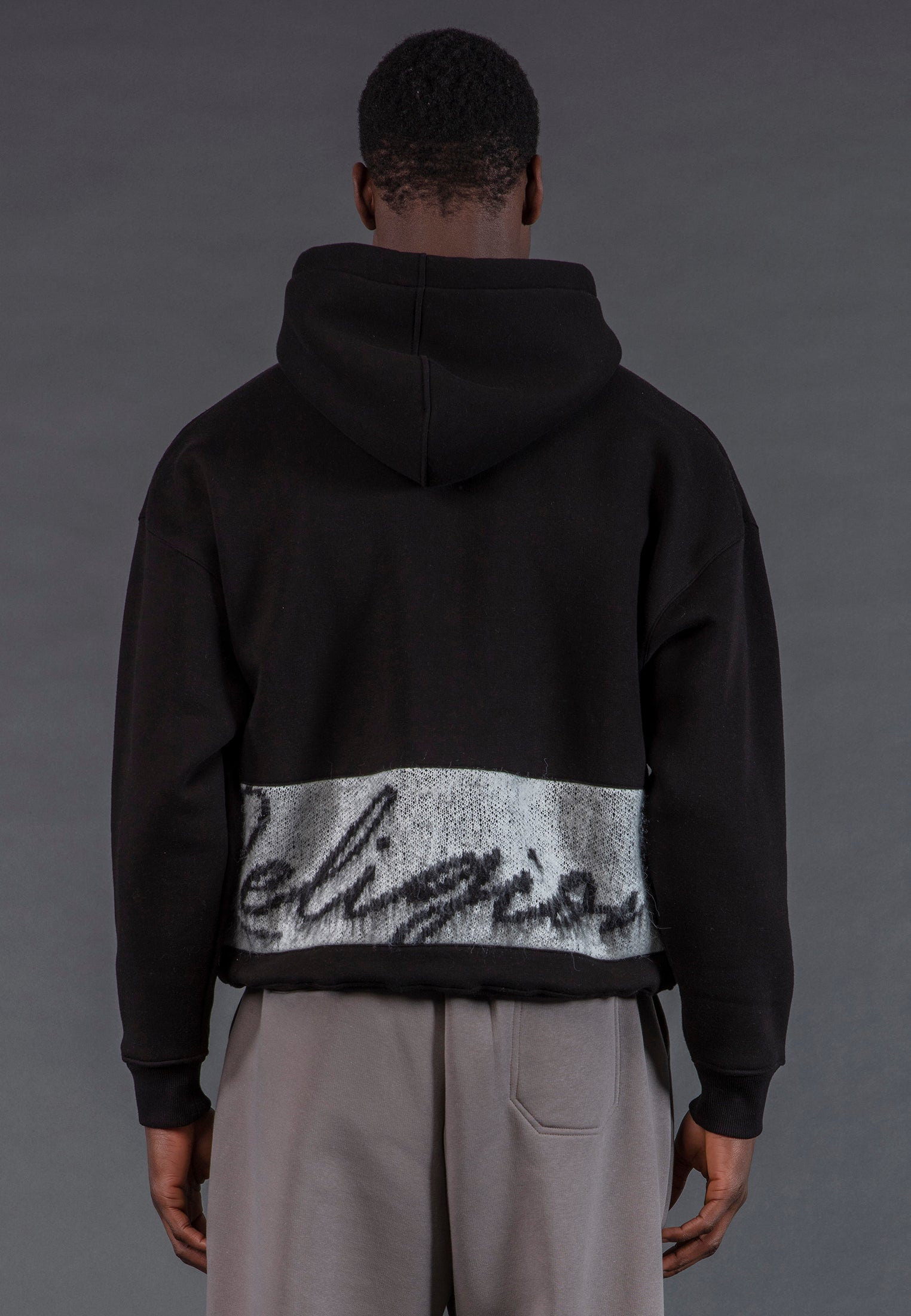 KNITTED RELIGION HOODIE BLACK