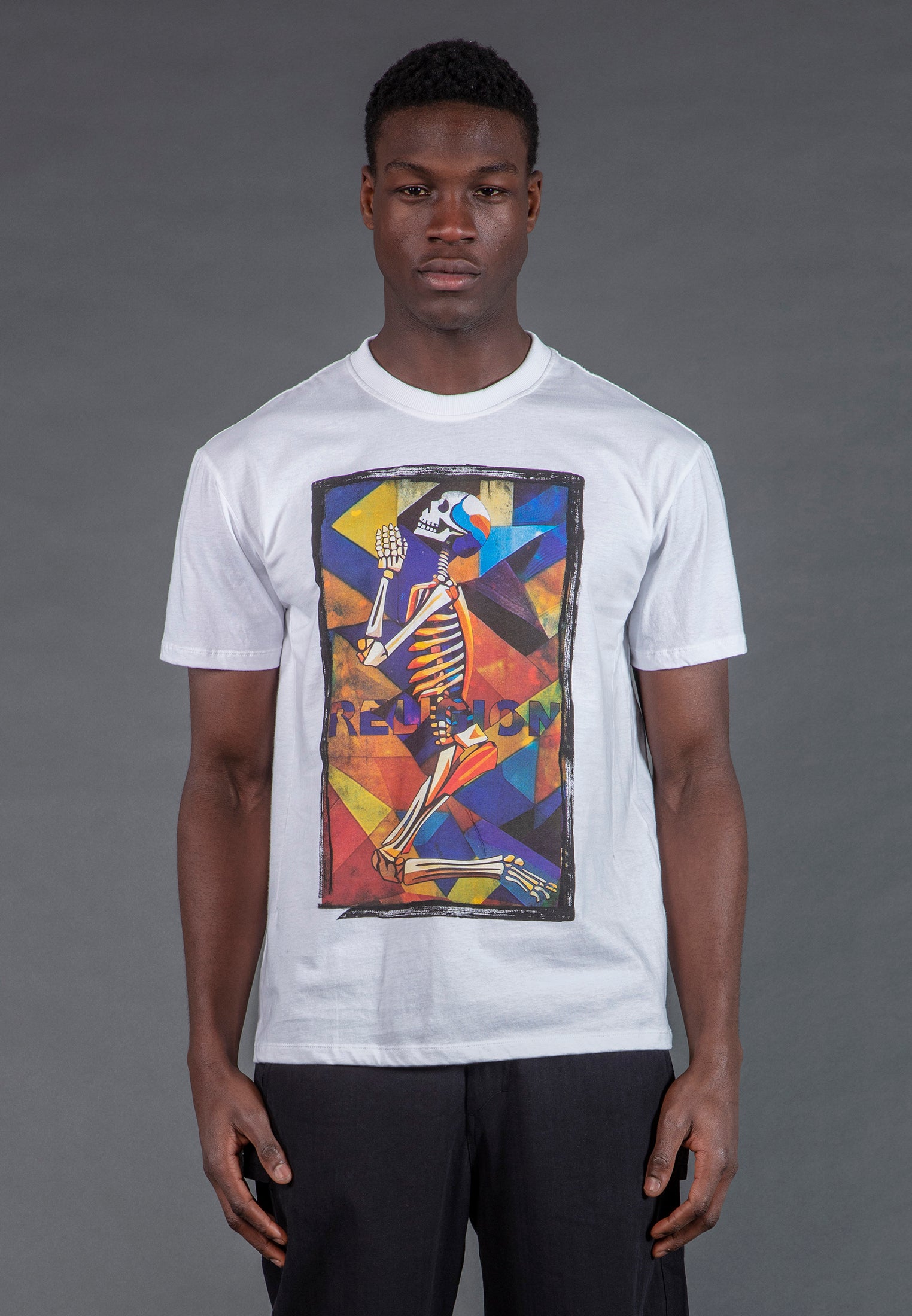 PRAYING SKELETON CUBISM T-SHIRT WHITE
