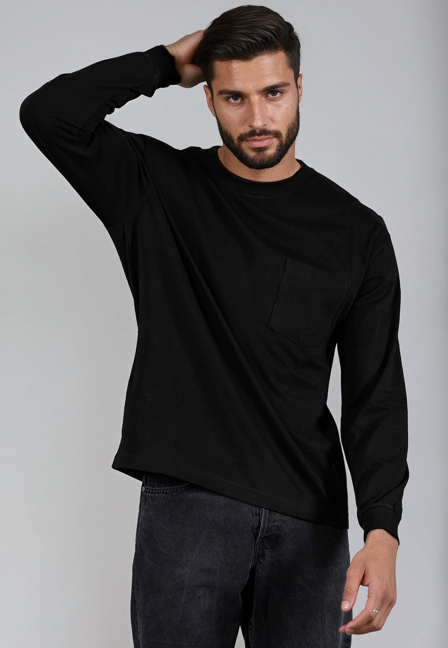 HEAVYWEIGHT LS POCKET T-SHIRT JET BLACK