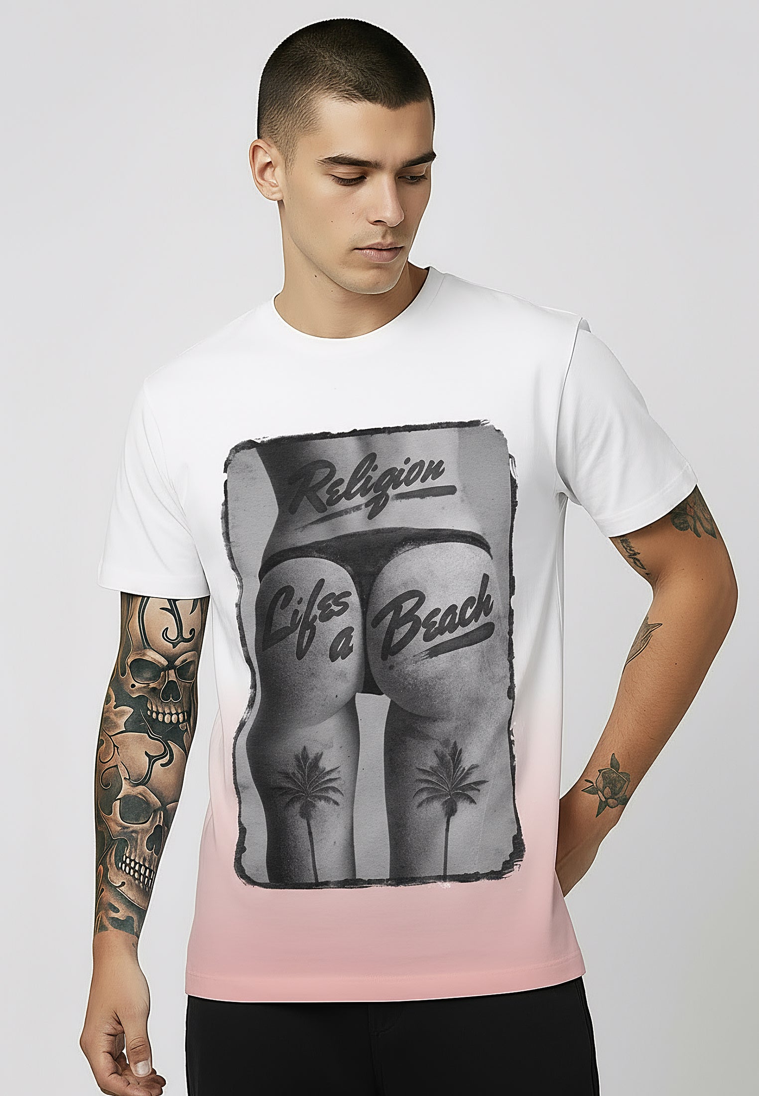 LIFES A BEACH WHITE & PINK T-SHIRT