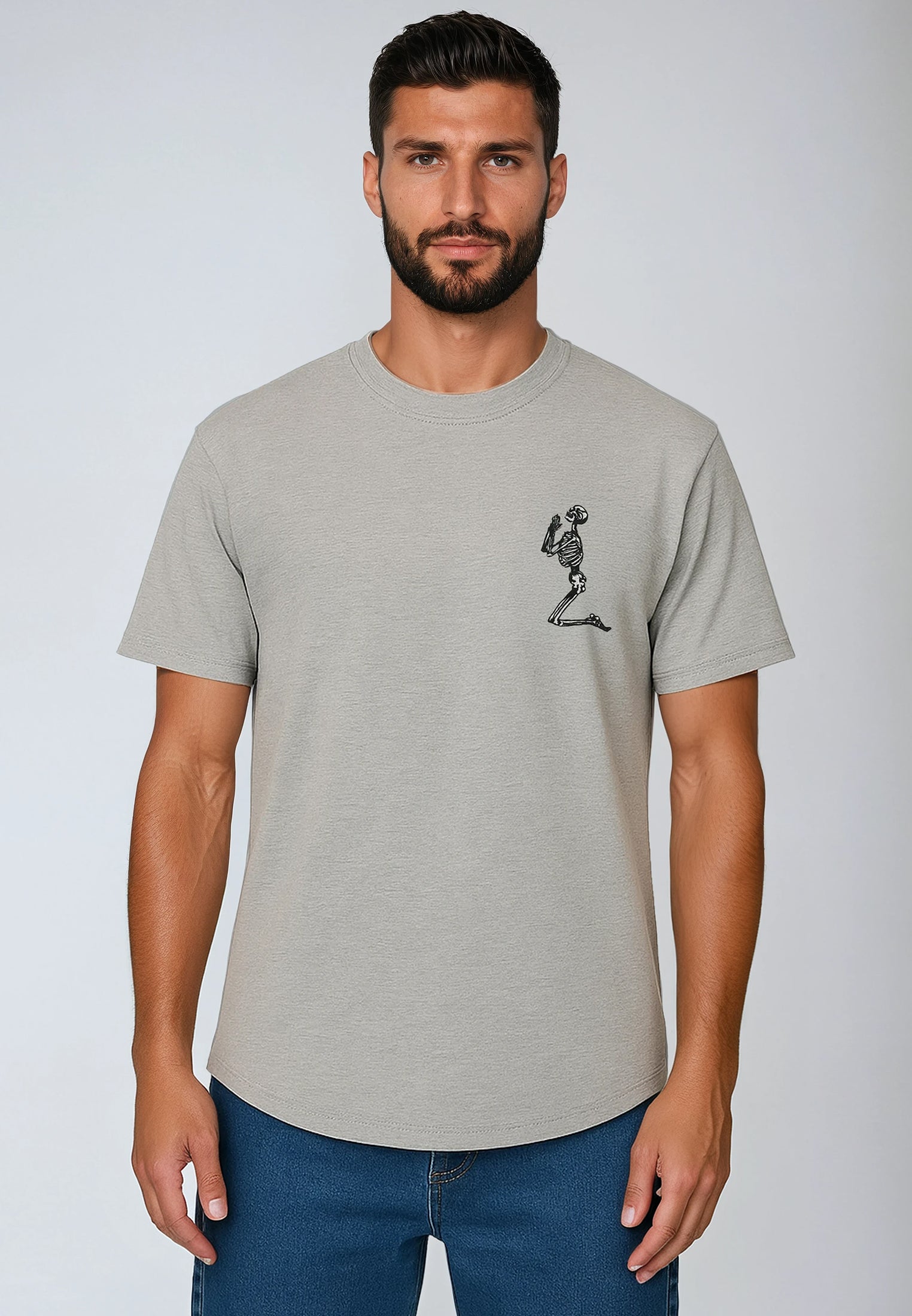ESSENTIAL BIG SKELETON GREY MARL T-SHIRT