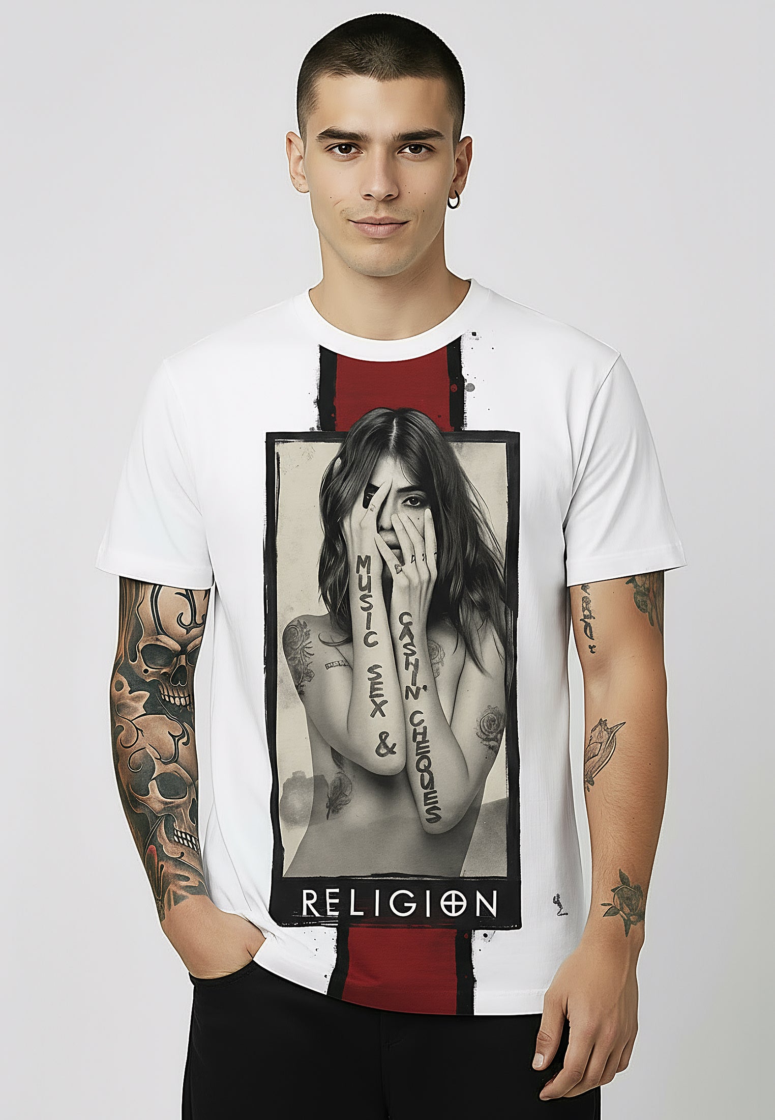 MUSIC SEX & CASHIN CHEQUES WHITE T-SHIRT