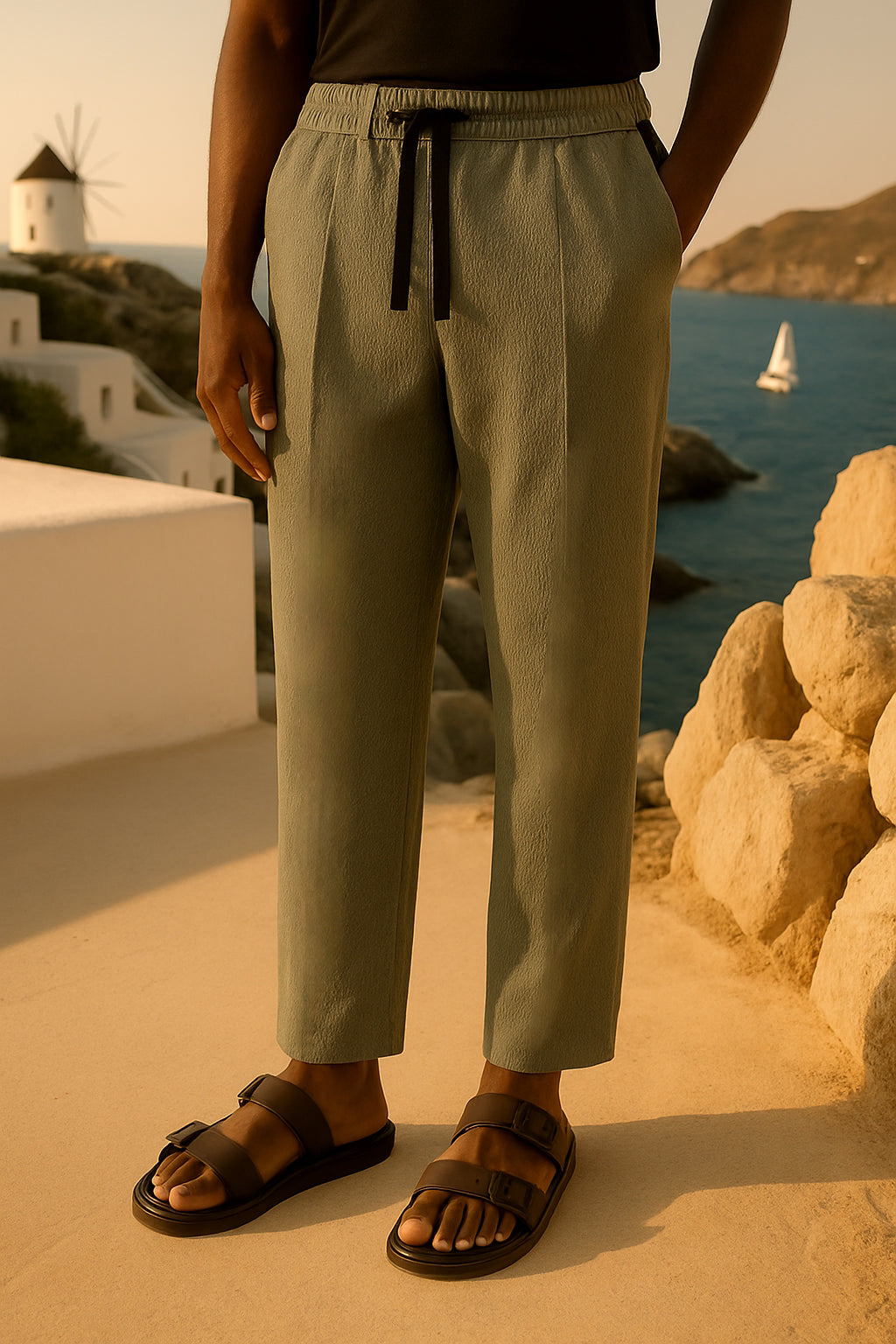 MYKONOS PLEATED HOLIDAY TROUSERS MOSS GREEN