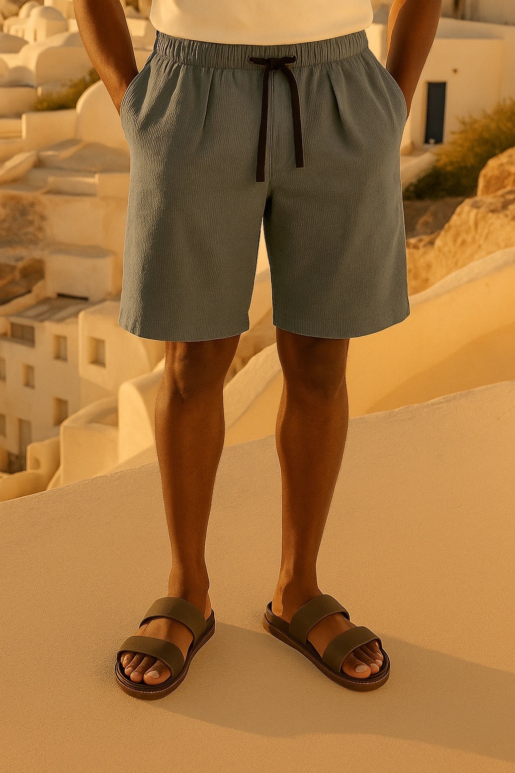 MYKONOS PLEATED LINEN BLEND HOLIDAY SHORTS MOSS GREEN
