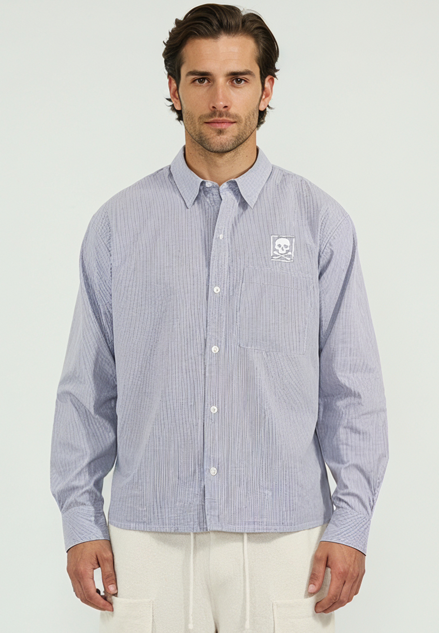 EMBROIDERY SKULL SHIRT LIGHT BLUE