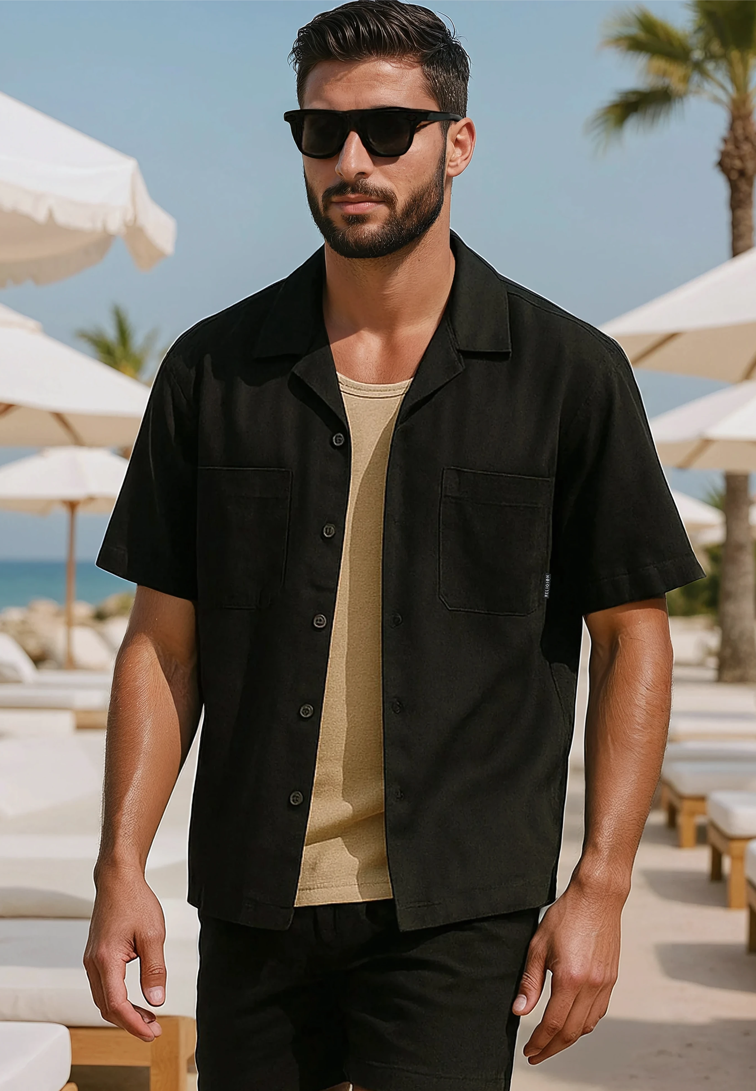 MARBELLA LIGHTWEIGHT HOLIDAY SHIRT JET BLACK